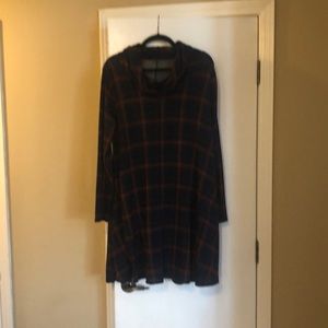 Cowl neck, loose fitting, soft knit dress.